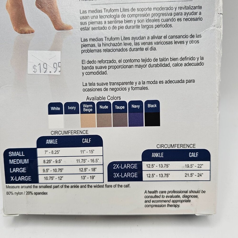NWT Women's TRUFORM Lites Sheer Knee High Stocking 15-20 mmHg (Beige) Medium - Picture 4 of 6